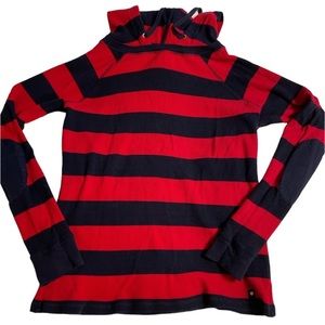 Ralph Lauren Red and Navy Striped Hooded Sweatshirt